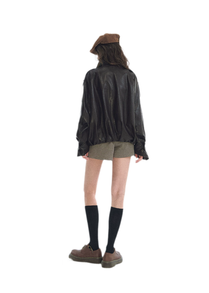Faux-Leather Oversized Double-Breasted Jacket