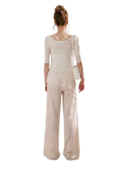 Lace Detail Casual Wide-Leg Pants