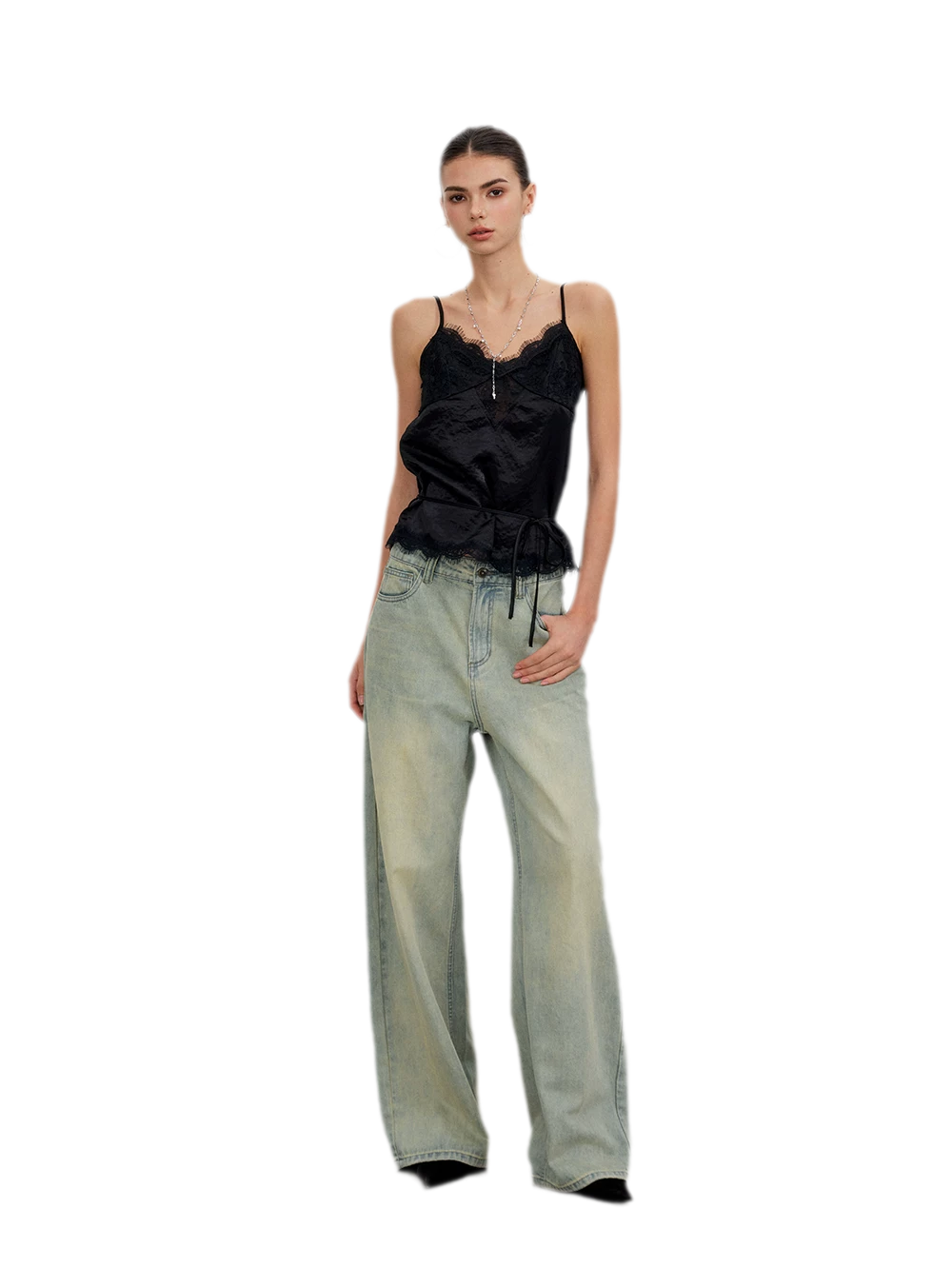 Lace Tie Waist Satin Camisole