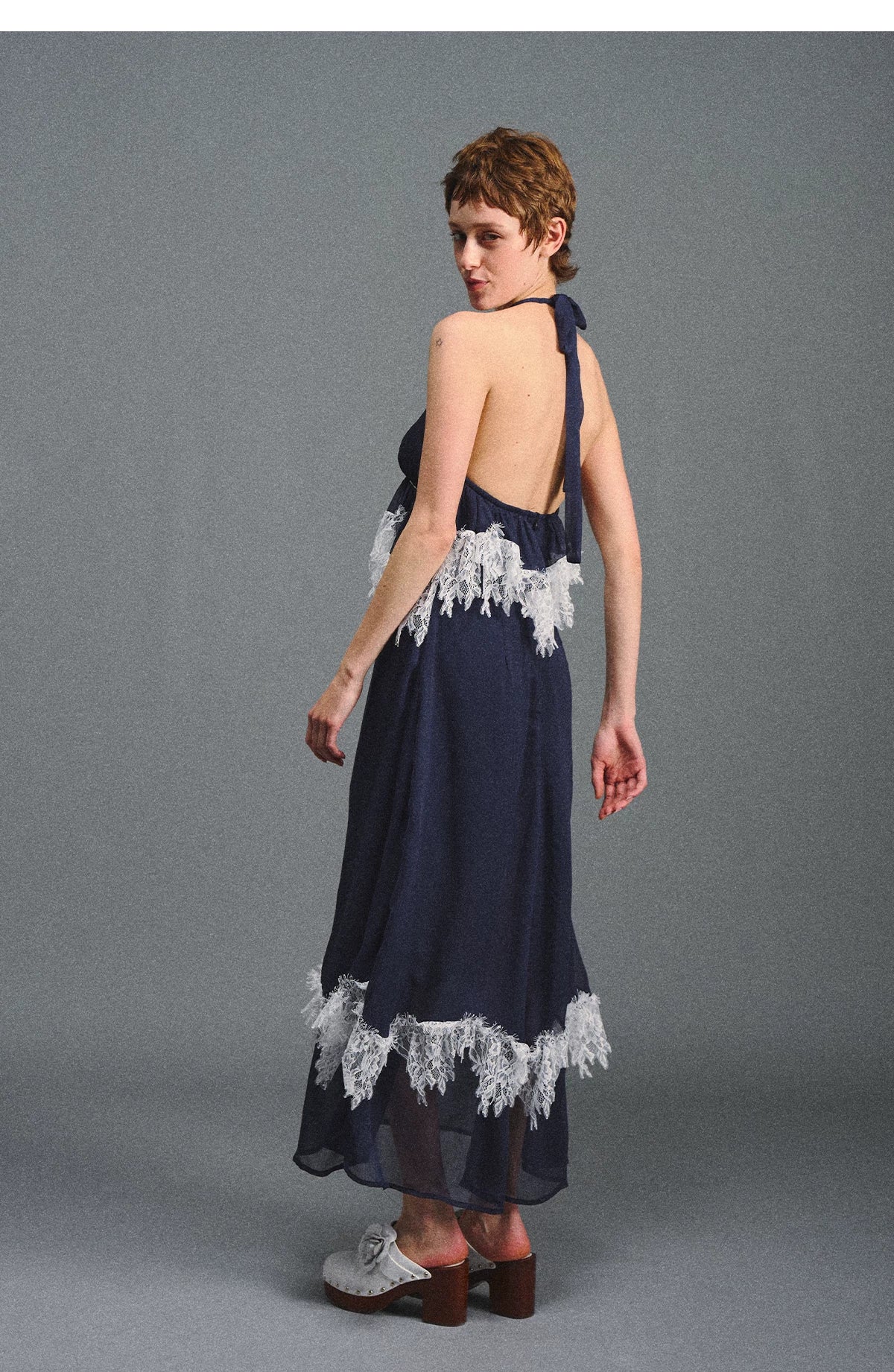 Deep V Halter Maxi Dress in Serene Blue