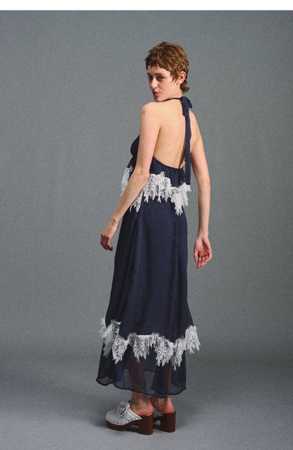 Deep V Halter Maxi Dress in Serene Blue