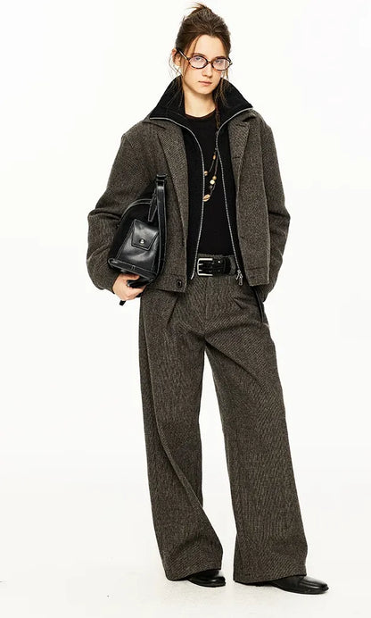 500G Houndstooth Pleated Wide-Leg Pants