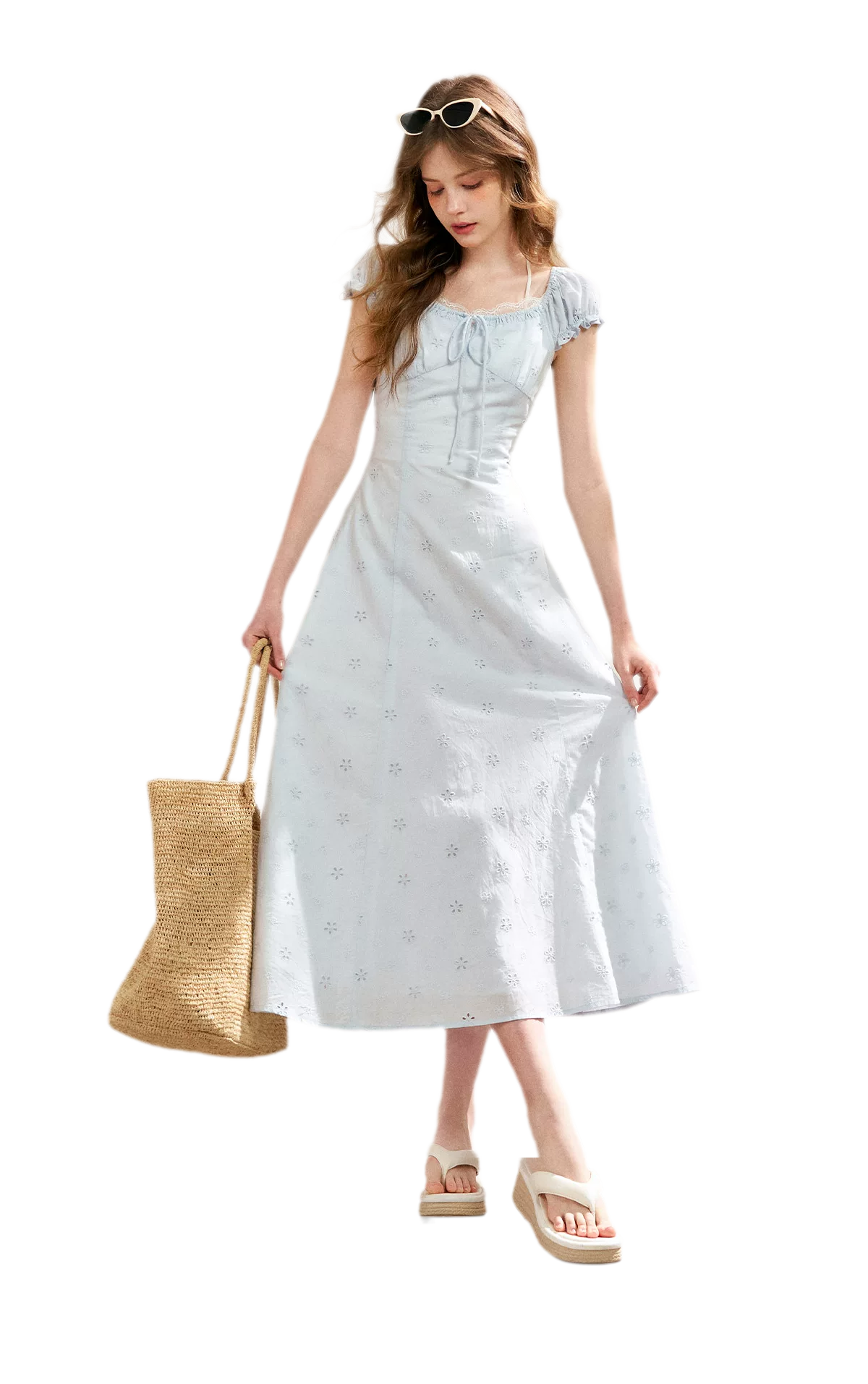 Embroidered A-Line Short Sleeve Dress