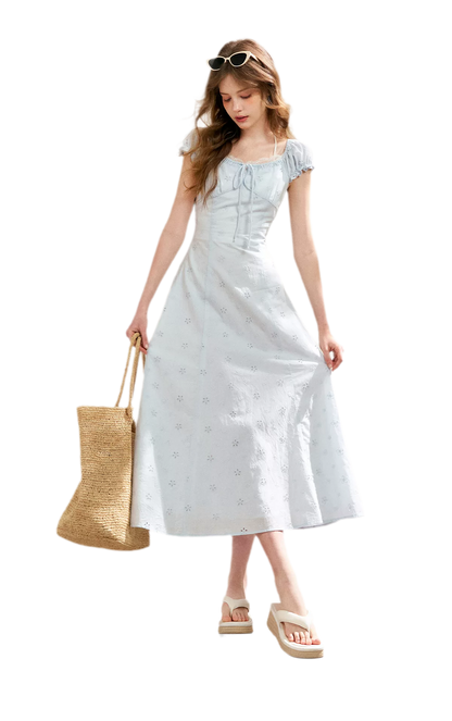 Embroidered A-Line Short Sleeve Dress