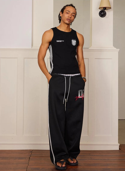 Shell Embroidery Graffiti Print Double Waist Pants