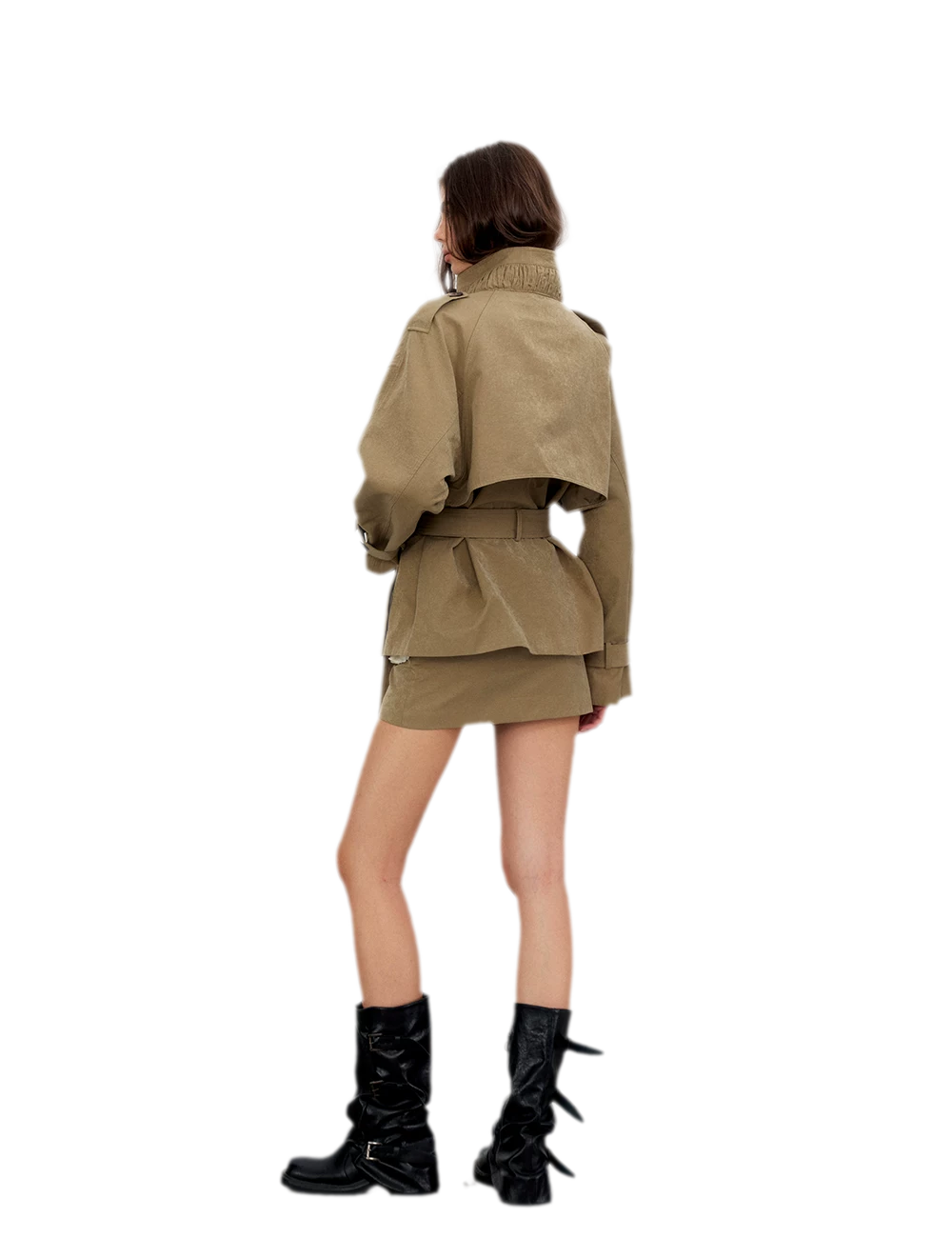 Pleated Stand-Collar Utility Jacket