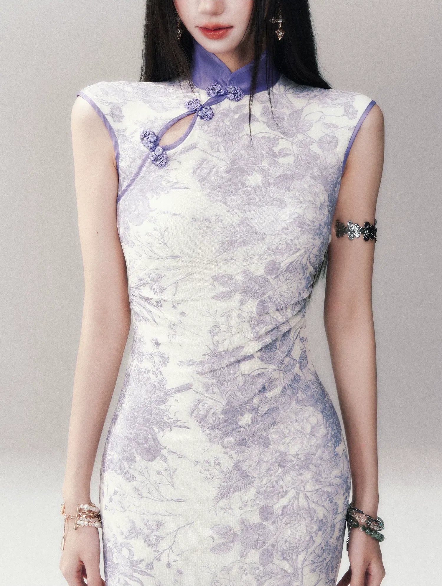 Iris Purple Mesh Qipao