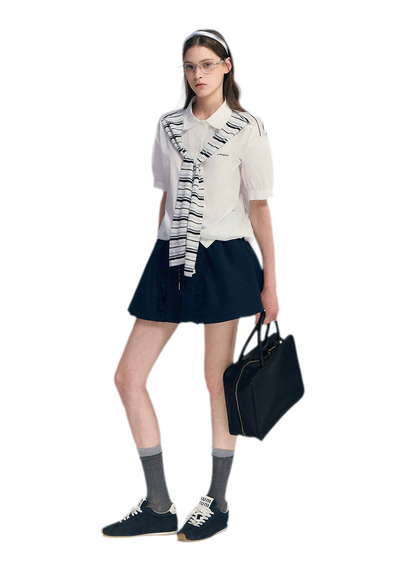 Striped Scarf Hem Shirt