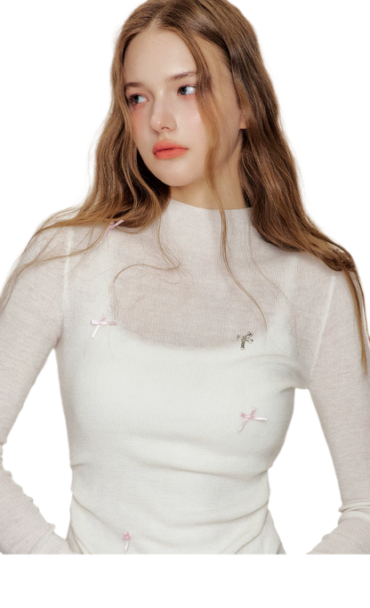 Fine Wool Ruched Bow Top
