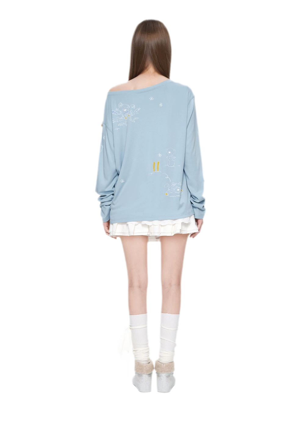 Graphic Off-Shoulder Long-Sleeve T-Shirt