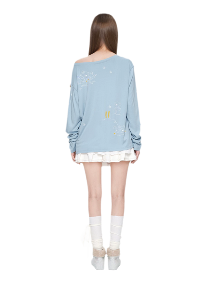 Graphic Off-Shoulder Long-Sleeve T-Shirt