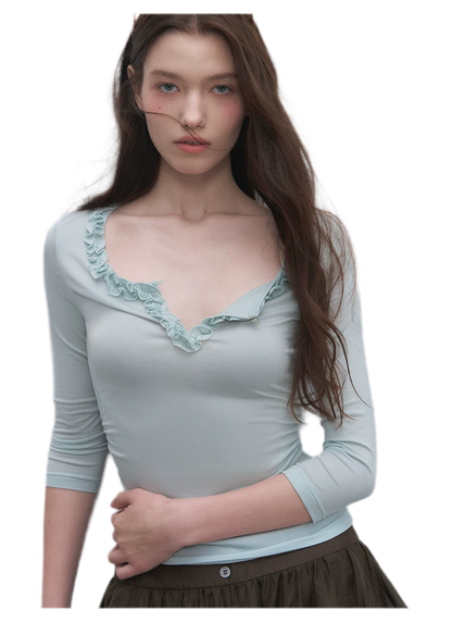 Ruffled Neck Stretch Tee
