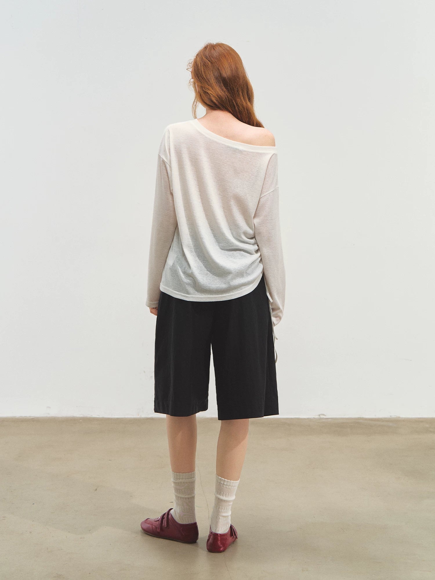 Relaxed Tie Sheer Mesh Long Sleeve T-Shirt
