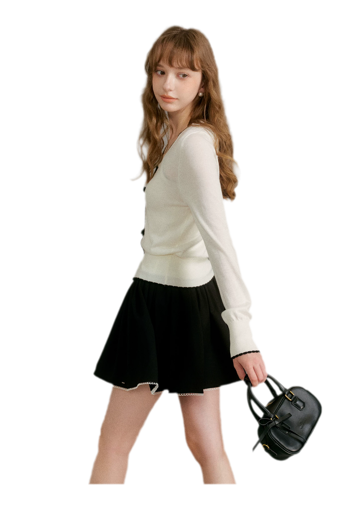 Wool Bow Trim Knit Set