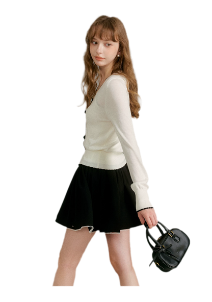 Wool Bow Trim Knit Set