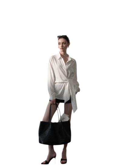 Vertical Striped Tie-Waist Shirt