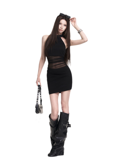 Halter Mesh Bodycon Dress