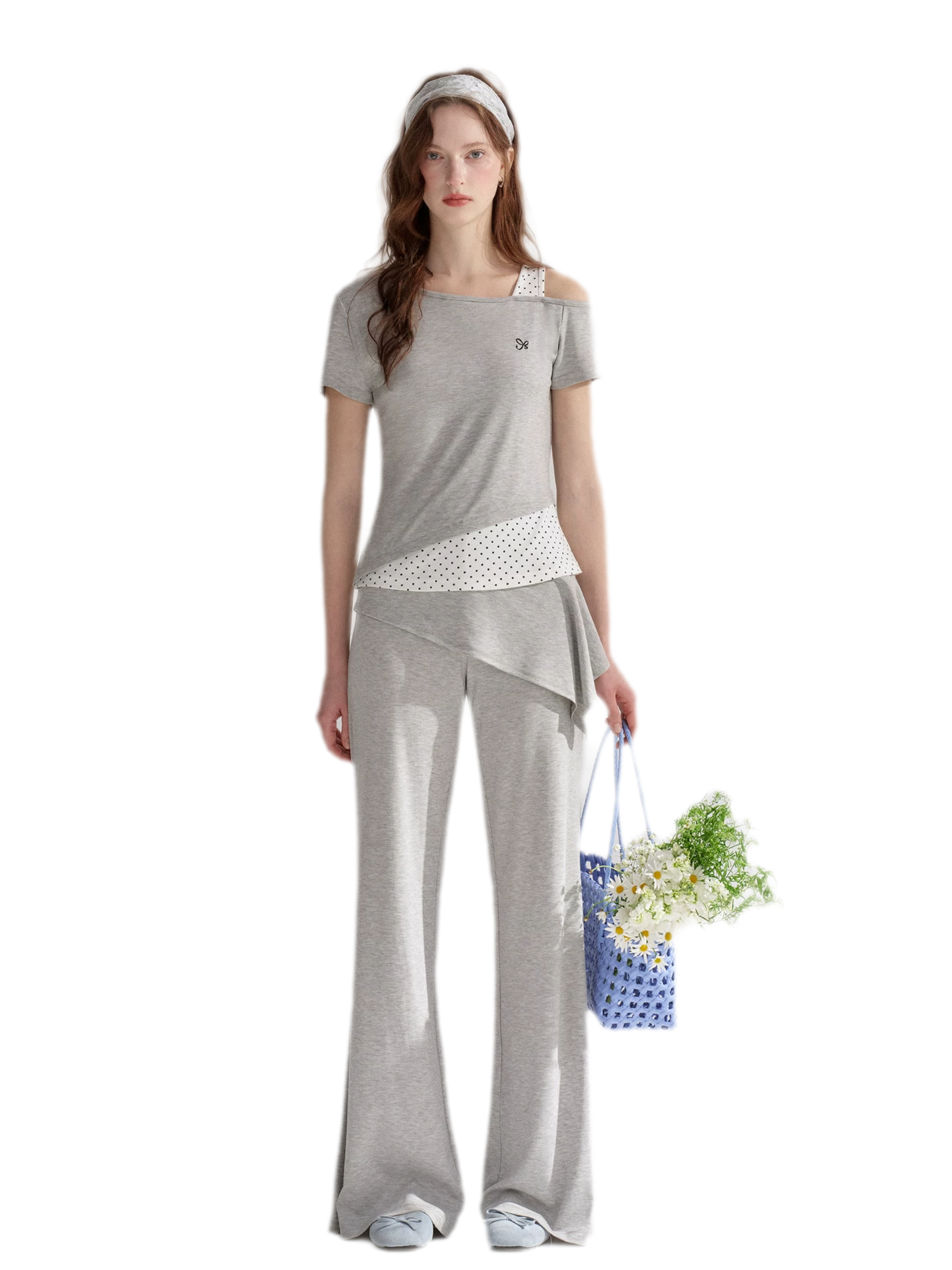 Lyocell Polka Faux Two-Piece Set