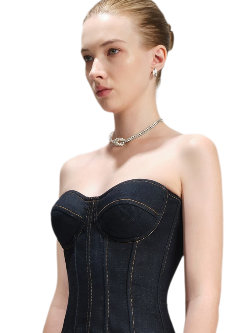 Denim Halter Corset Top