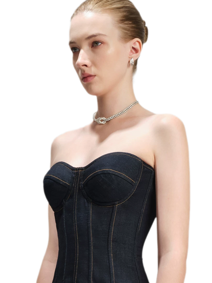 Denim Halter Corset Top