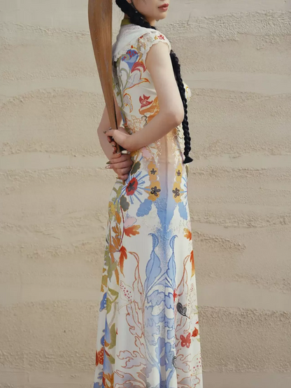 Gold Embroidered Lace Tea Dress