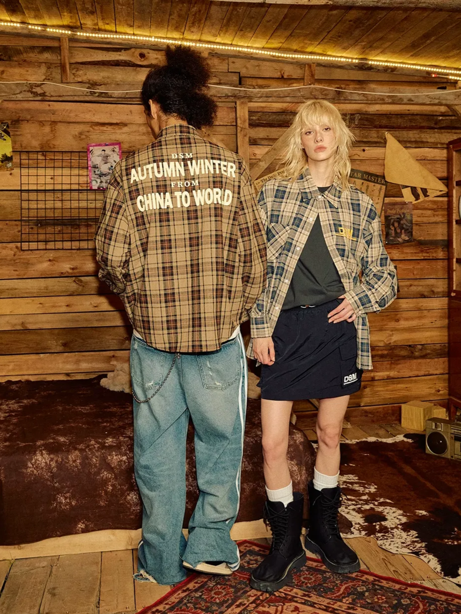 Contrast Plaid Oversized Shirt