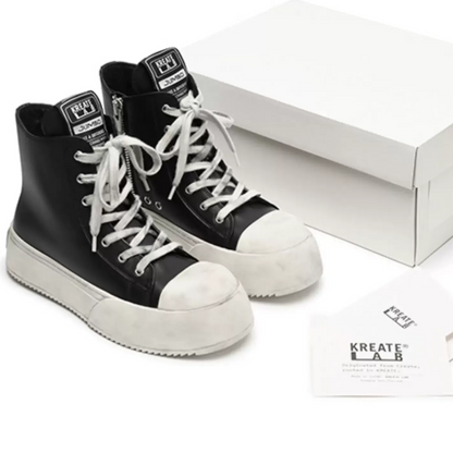 Distressed Leather High-Top Sneakers
