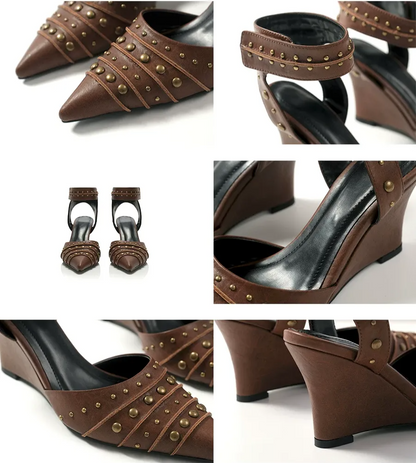 Studded Pointed-Toe Wedge Sandals