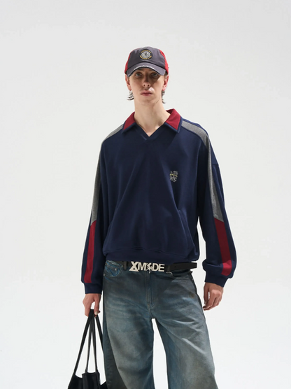 Contrast Polo Panel Sweatshirt