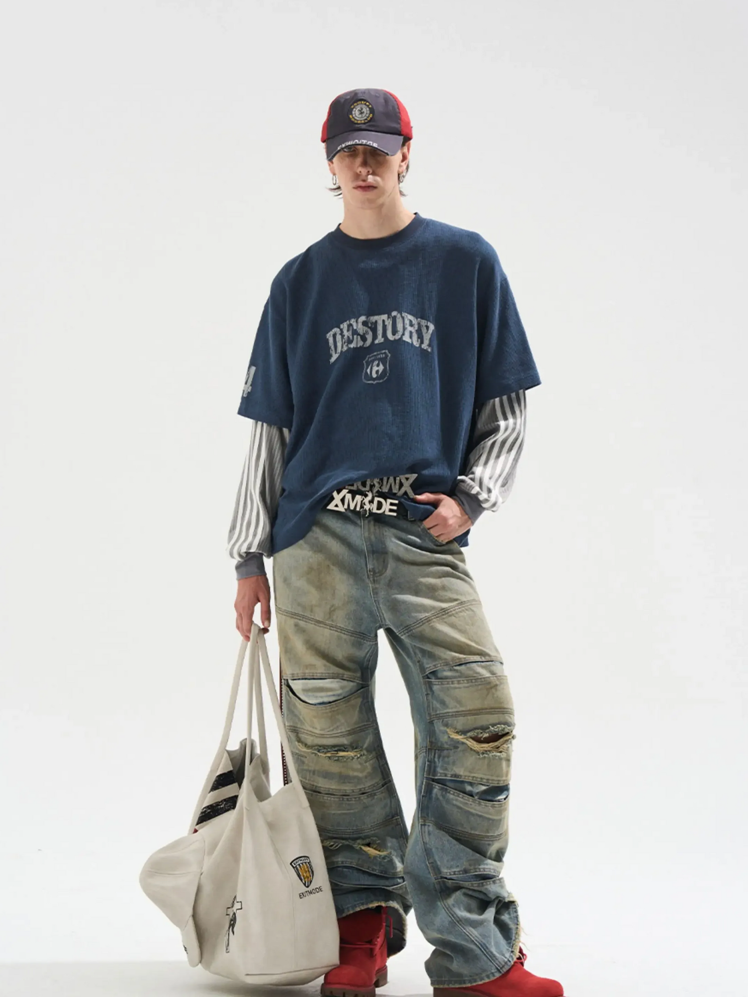 Distressed Graphic Layered Long-Sleeve Tee