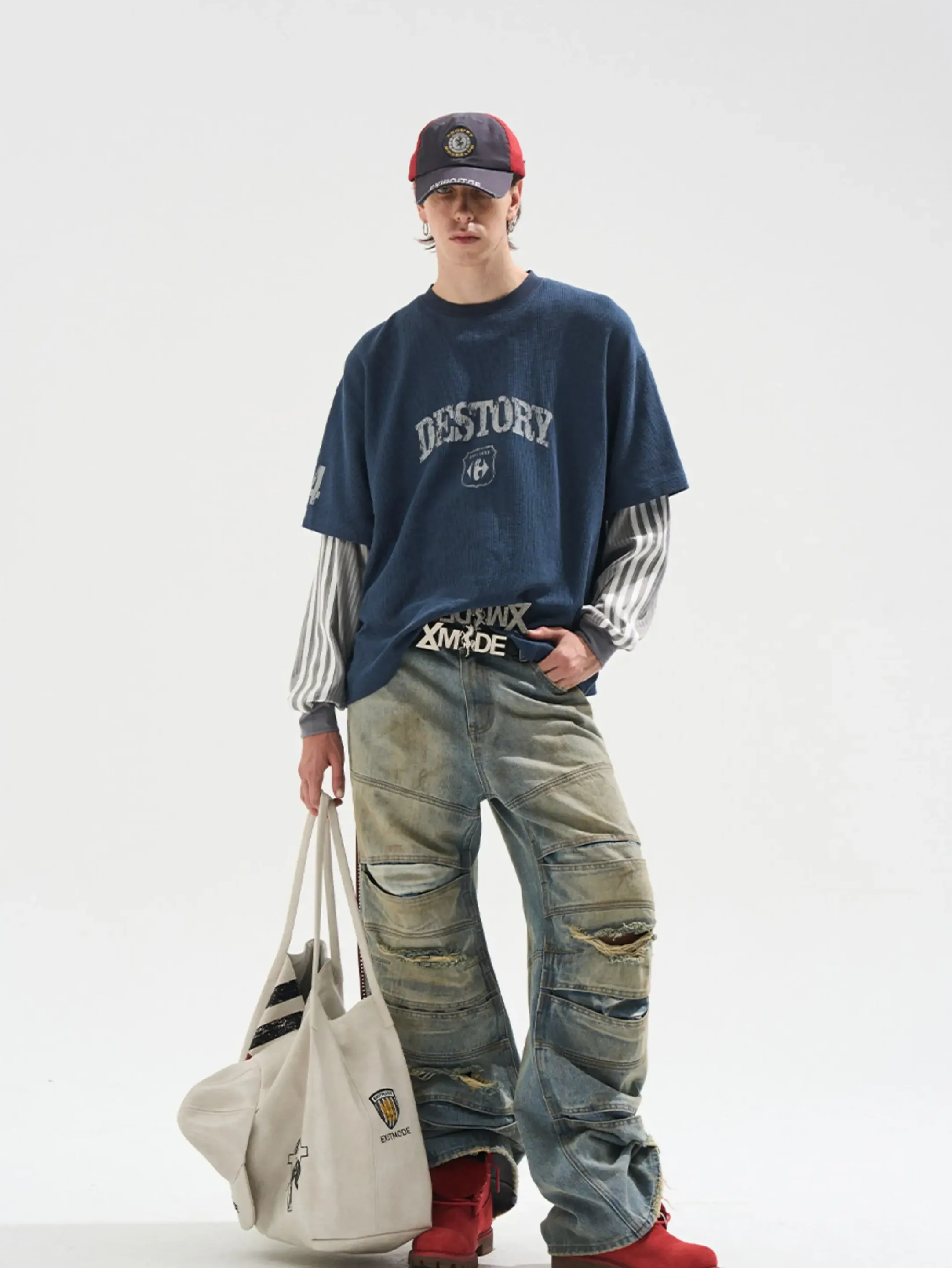Distressed Graphic Layered Long-Sleeve Tee