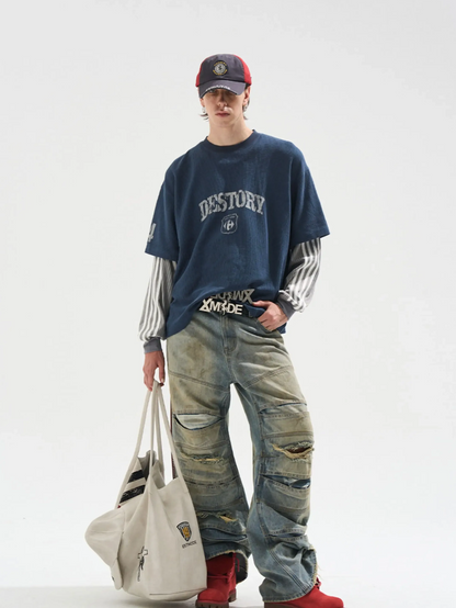 Distressed Graphic Layered Long-Sleeve Tee
