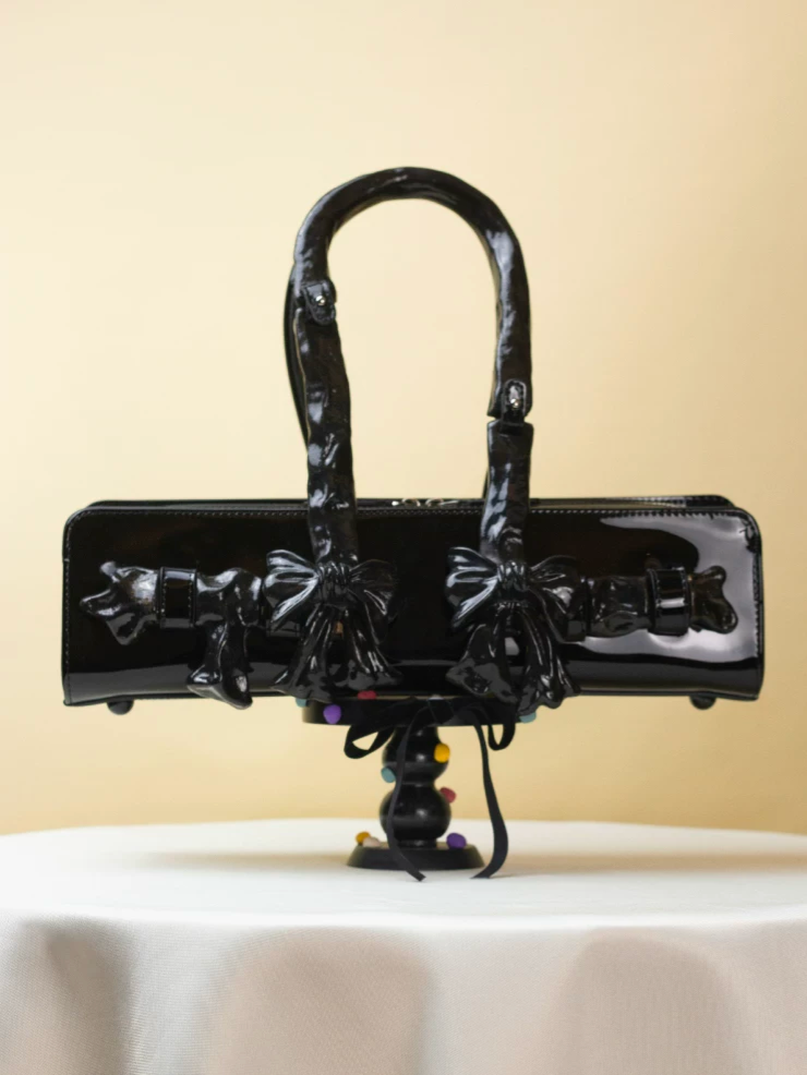 Glossy Bow Handle Handbag