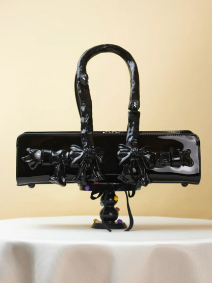 Glossy Bow Handle Handbag