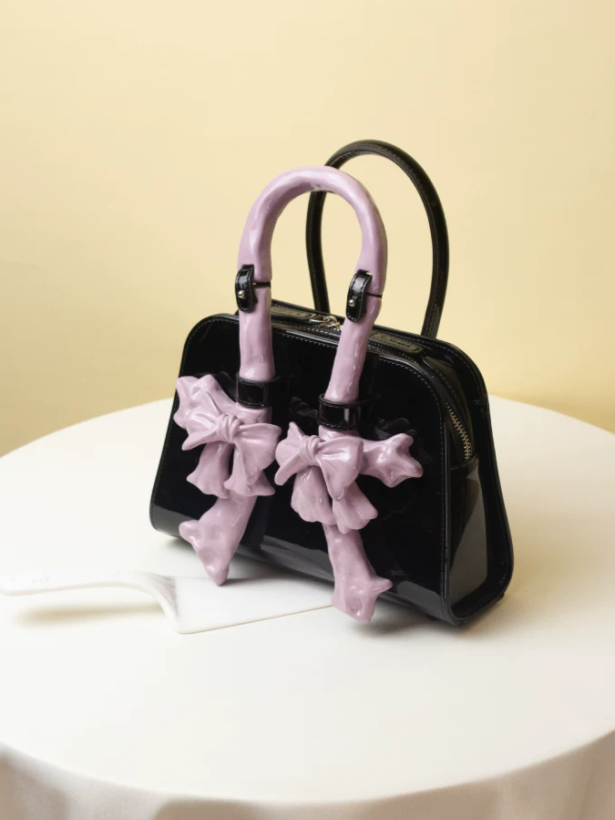 Ceramic Glossy Bow Structured Handbag