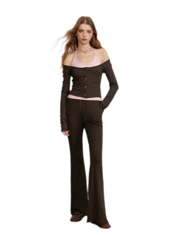 Contrast Tie Layered Pants Set