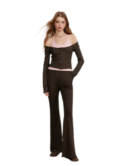 Contrast Tie Layered Pants Set