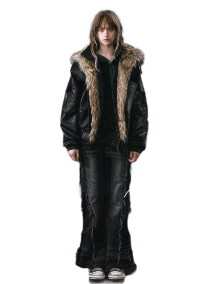 Detachable Fur Collar Flight Jacket
