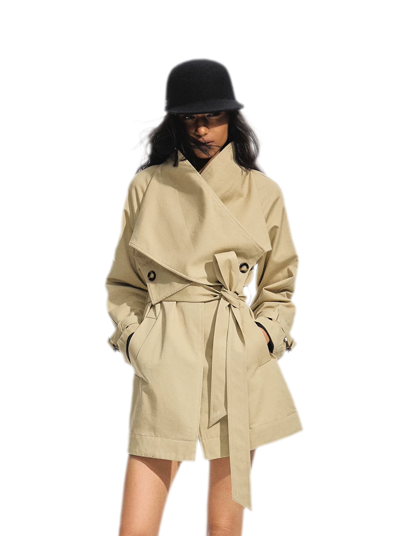 Asymmetric Oversized Lapel Trench Coat