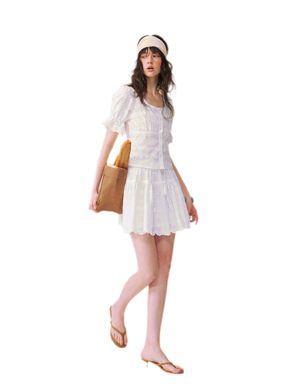 Eyelet Embroidered Top &amp; Skirt Set