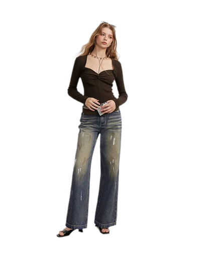 Washed Paint-Splatter Wide-Leg Jeans