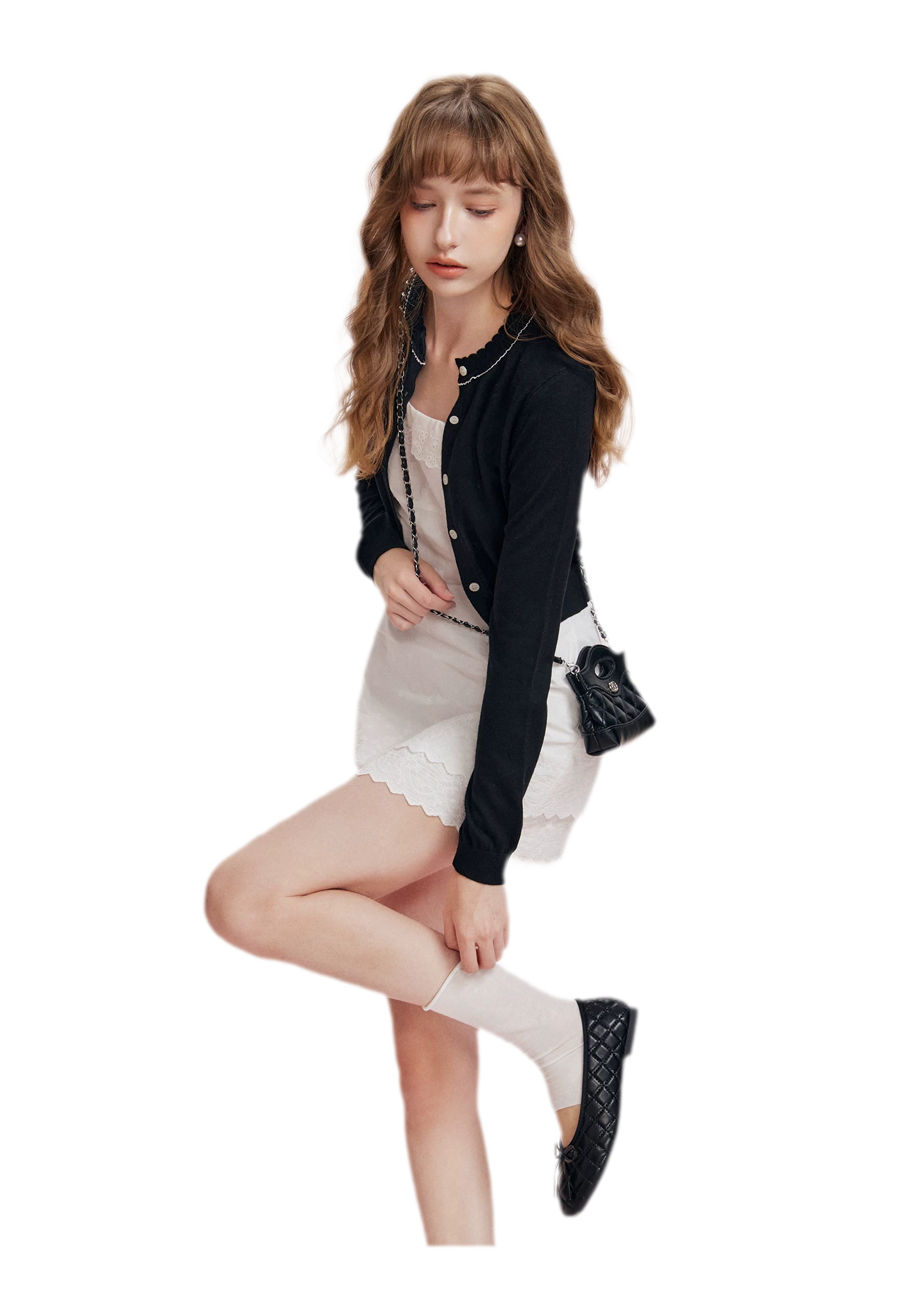 Cashmere Wave Trim Cardigan