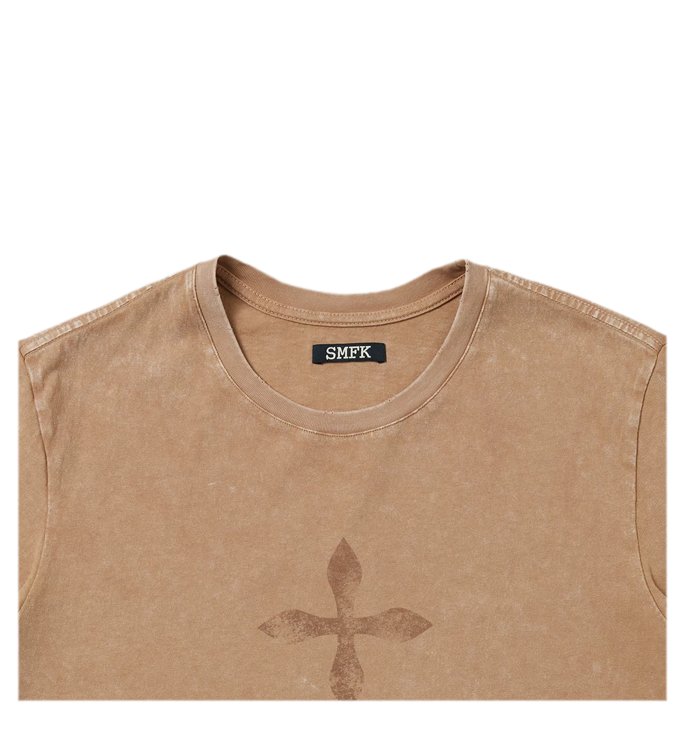 Vintage Washed Cross Embroidered Tee