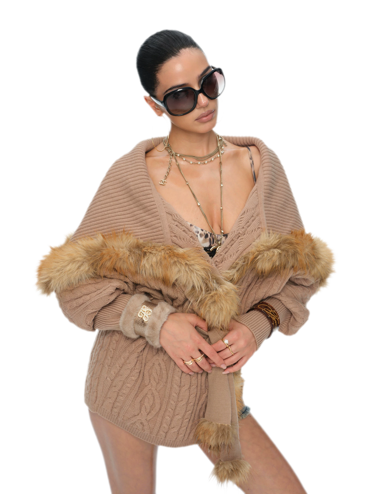 Cardigan chauve-souris en maille torsadée de mérinos