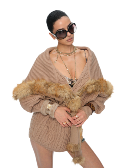 Cardigan chauve-souris en maille torsadée de mérinos