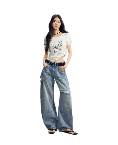 Distressed Curved Jeans