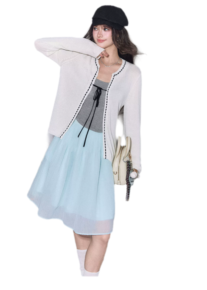 Fine Knit Contrast Trim Cardigan