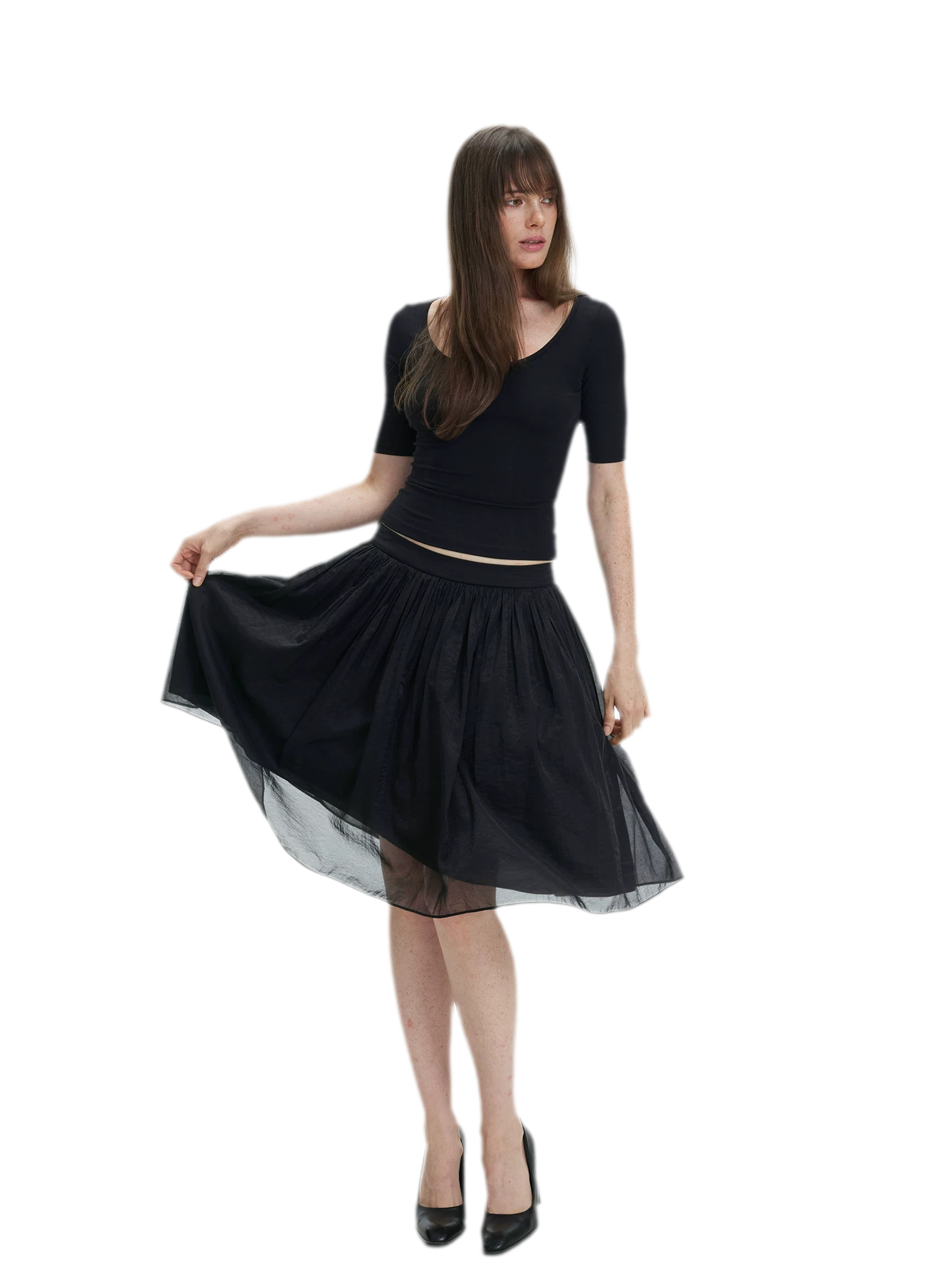 Pleated Chiffon Midi Skirt