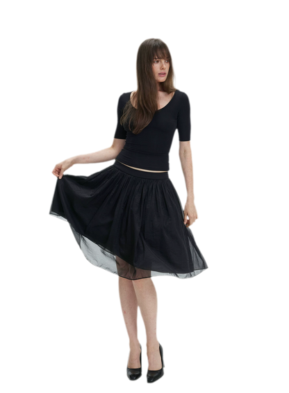 Pleated Chiffon Midi Skirt