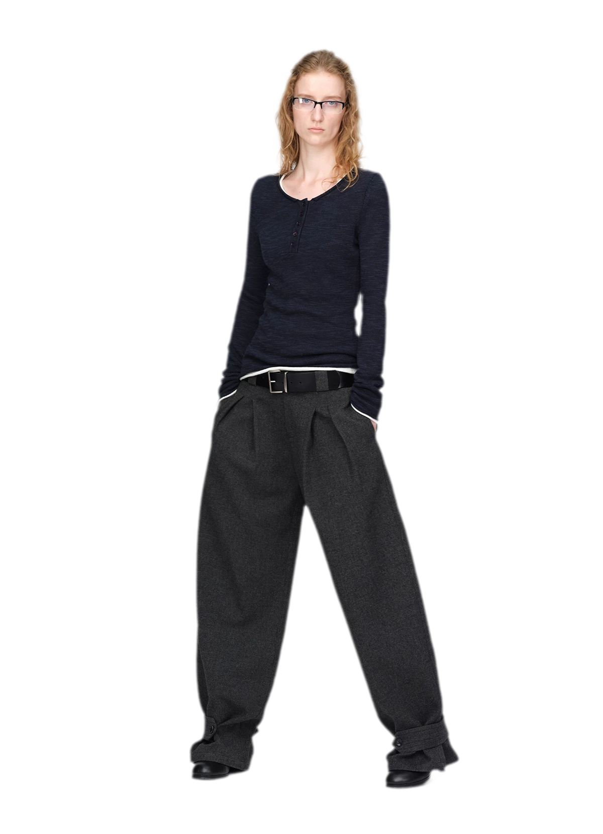 Pantalones de pierna ancha plisados con mezcla de lana